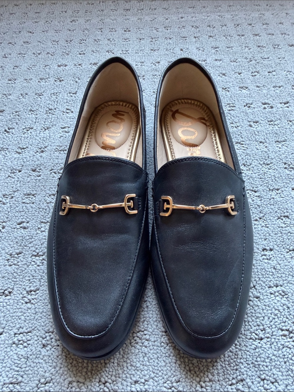 Women’s Sam Edelman Lorraine Black Leather Slip-On Loafers with Gold Bit Detail